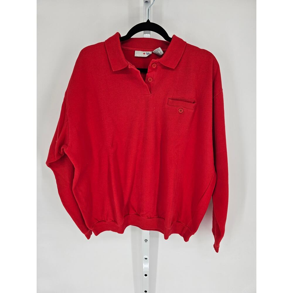 Vintage 1970s French Navy Mens Sz L Polo Sweatshirt Bright Red